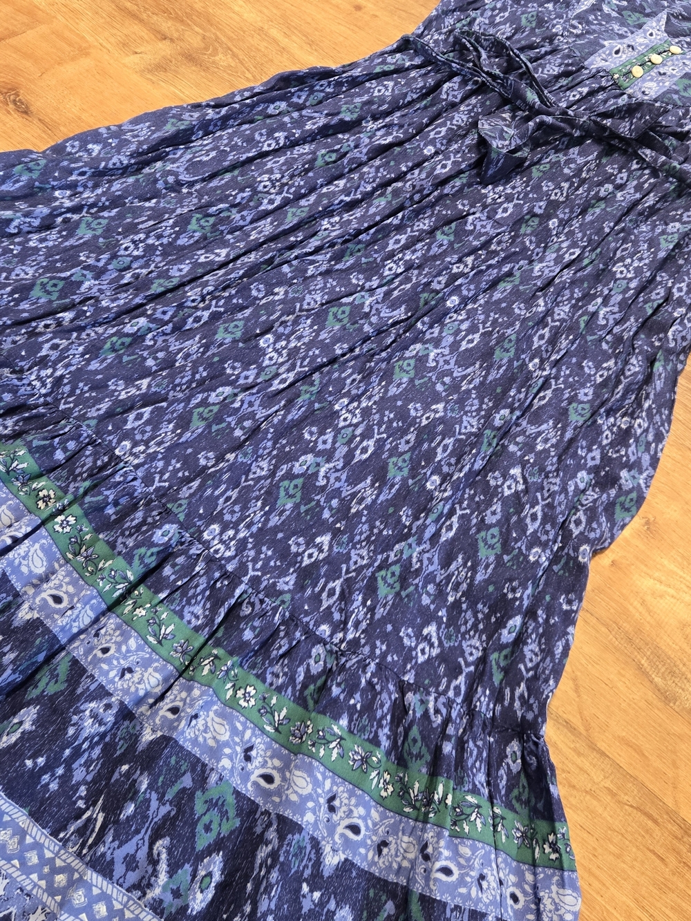 beachlunchlounge Blue Patterned Maxi Dress Puff Sleeve  Medium - Picture 3 of 7